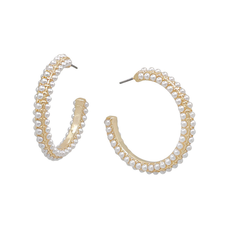 Gold Triple Layer Pearl Hoops