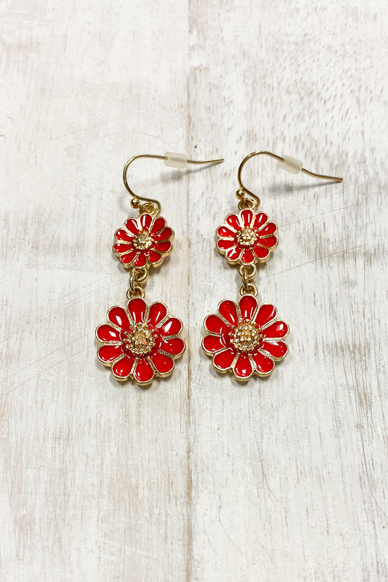 Red Daisy Dangle Earrings
