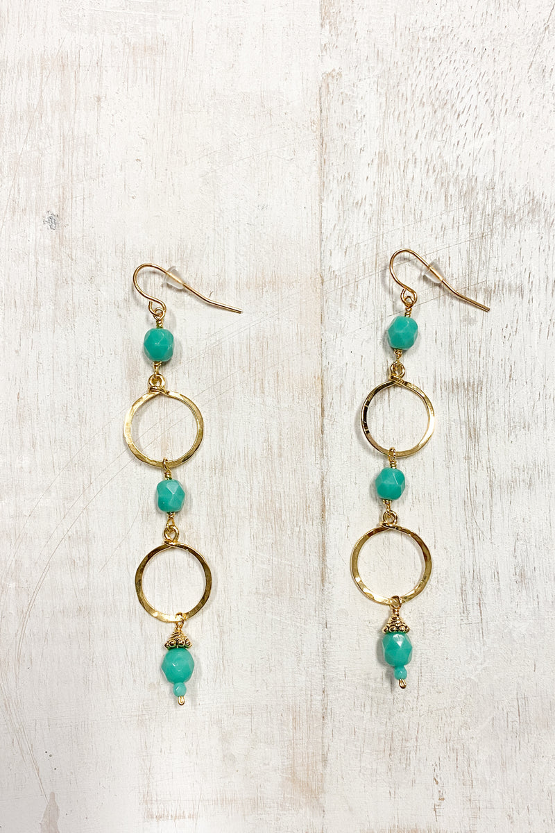 Teal Open Disk Layered Earrings