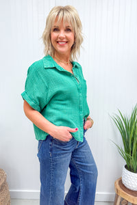 Kelly Green Gauze Blouse