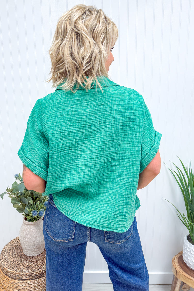 Kelly Green Gauze Blouse