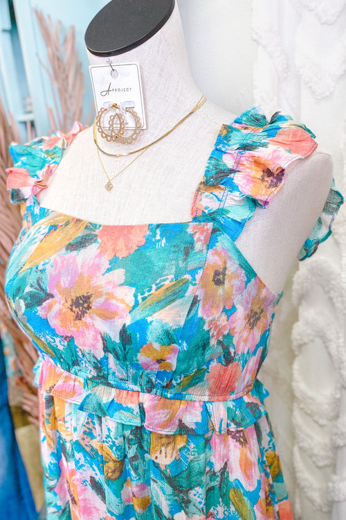 Aqua Floral Watercolor Dress