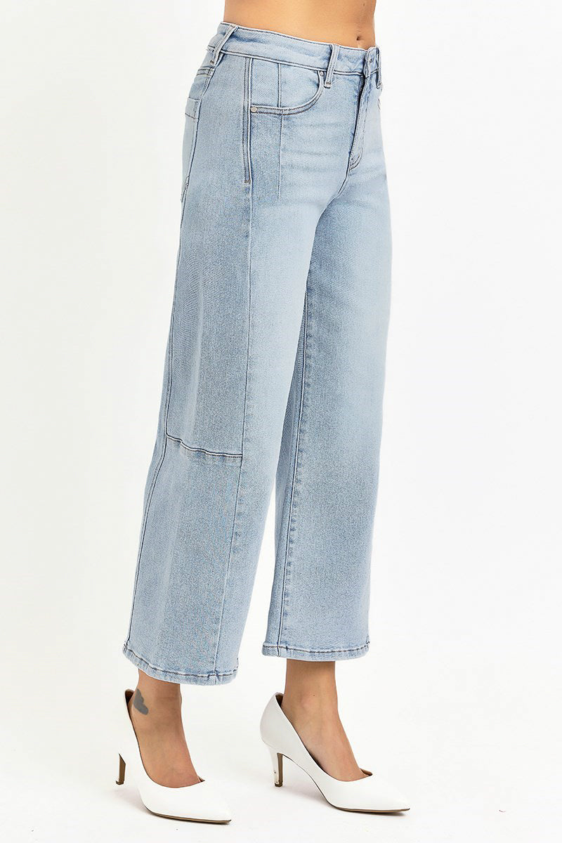 Julia Wide Leg Seam Detail Crop Denim