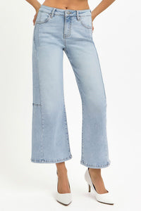 Julia Wide Leg Seam Detail Crop Denim