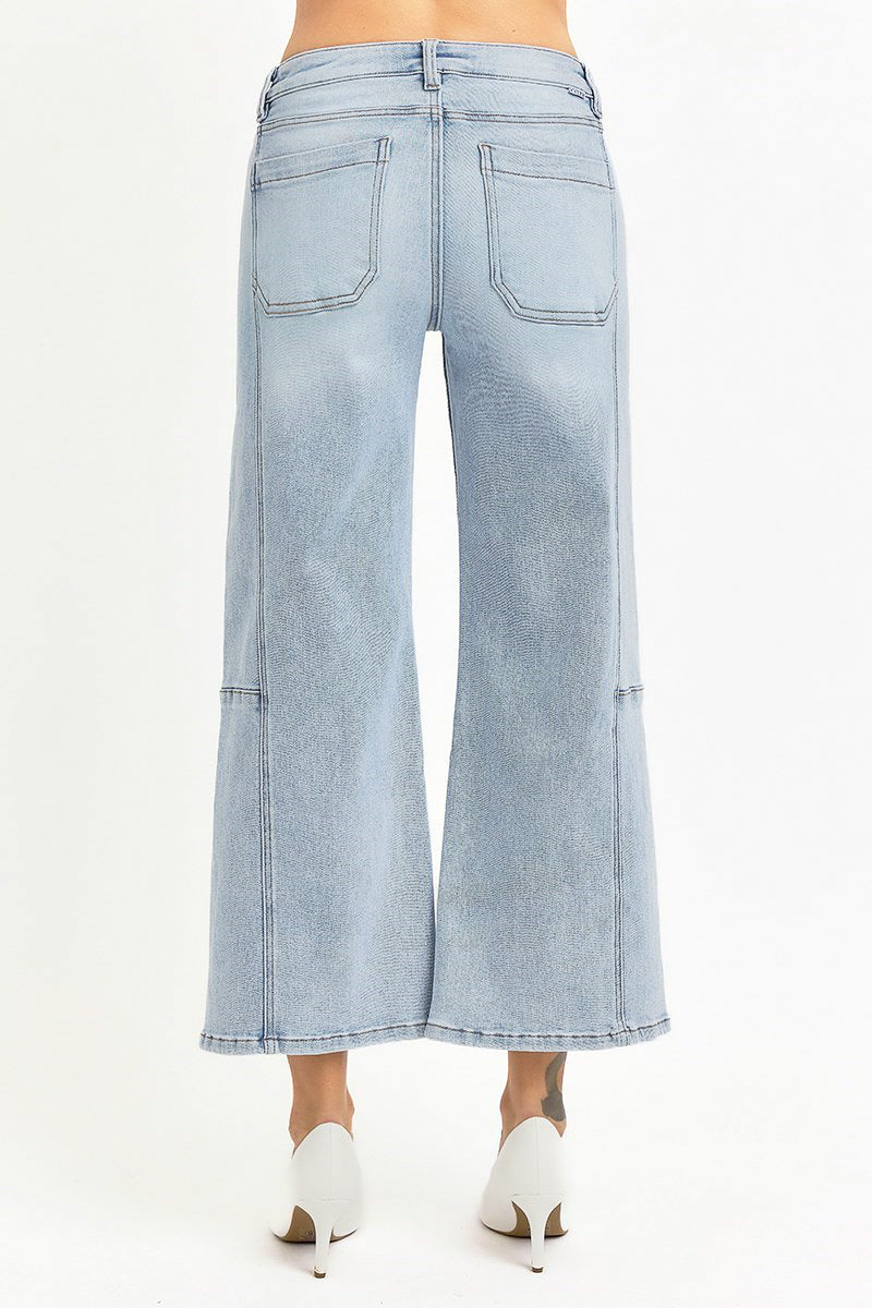 Julia Wide Leg Seam Detail Crop Denim